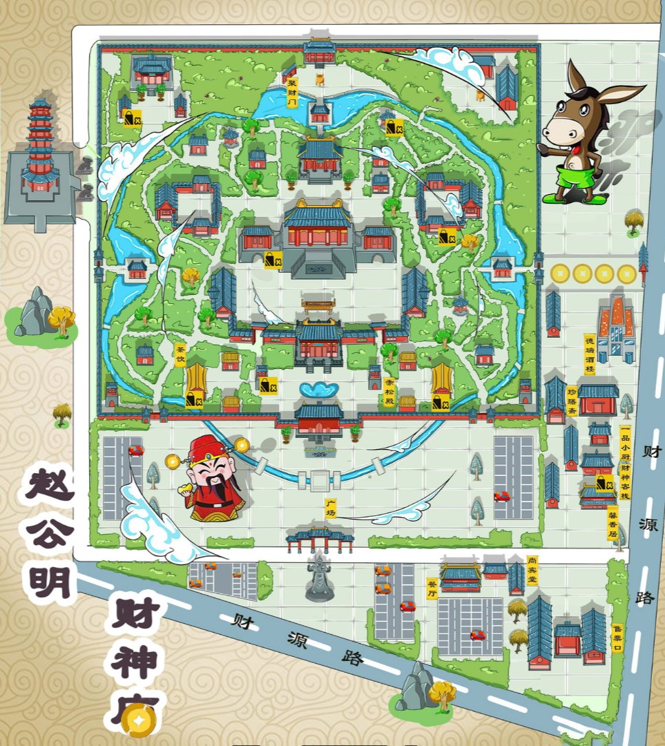 南明寺庙类手绘地图